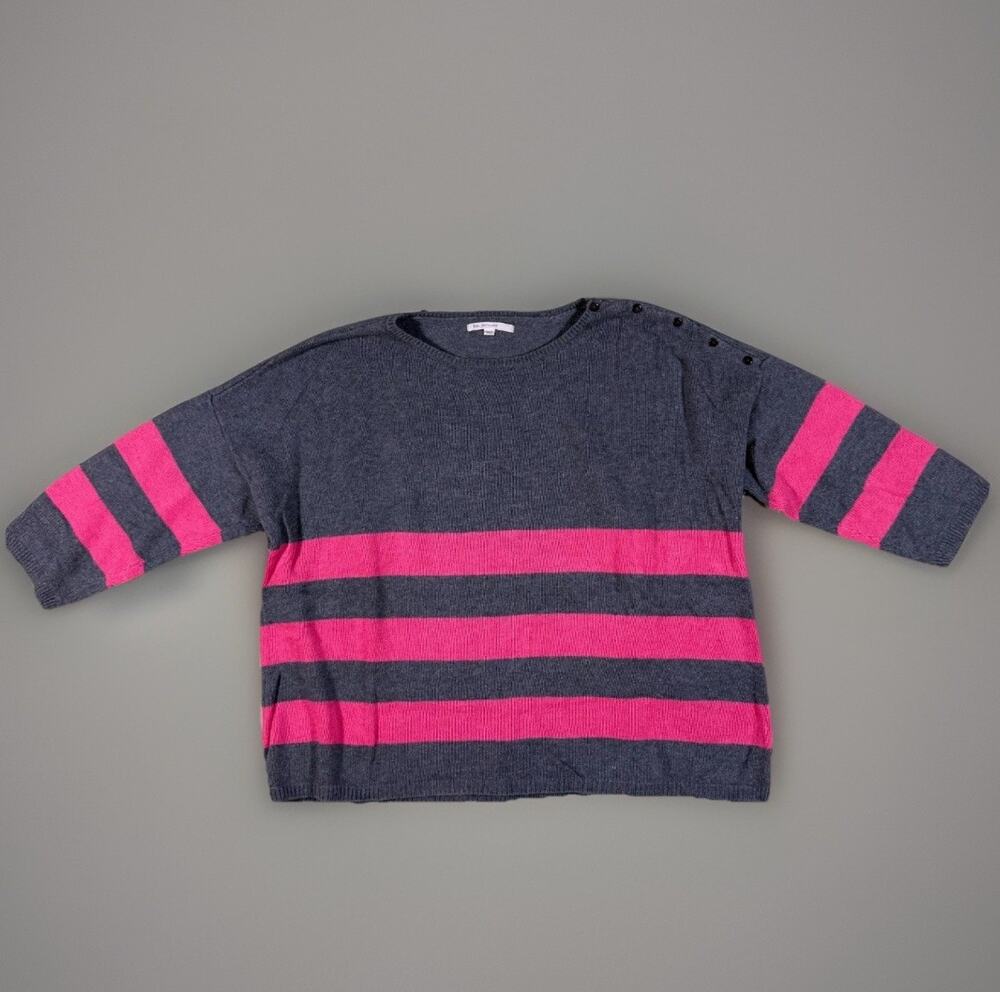 GAP Cashmere Blend Striped Sweater XL Gray Pink Oversized Preppy